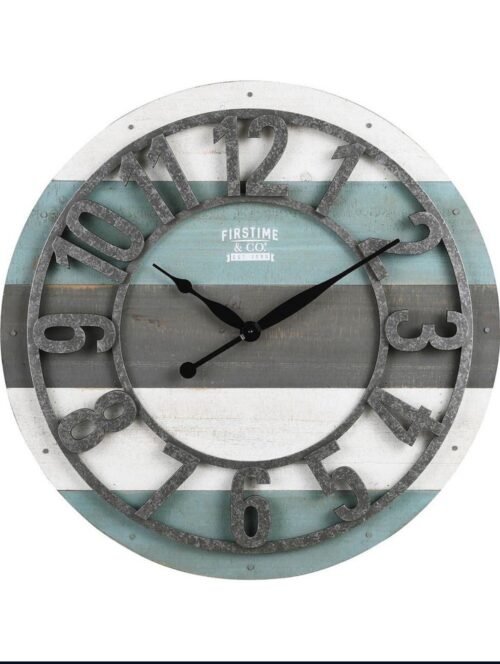 FirsTime Co. Teal Shabby Planks Wall Clock Large Vintage Decor for Living Room