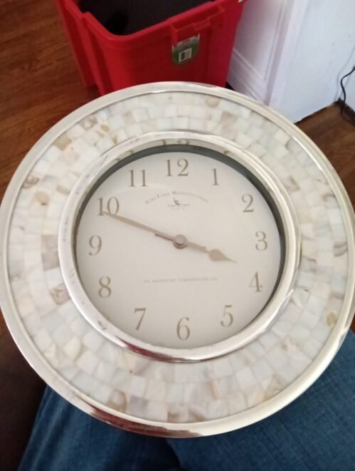 First Time Manufactory & Co. Pearl Mosaic Wall Clock 10.25" Beach Stone Silver