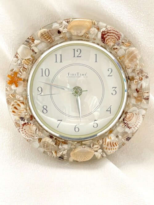 First Time Sea Shell Wall Clock - Works - Acrylic Lucite Ocean Beach Tropical