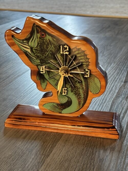 fish-shaped table clock, wooden