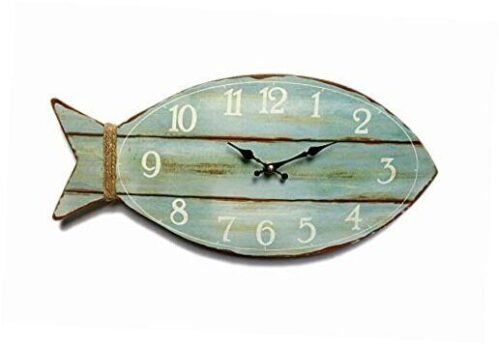 Fish Beach Wall Clock Silent Non-Ticking Wooden Wall Clocks Ocean Sea Theme