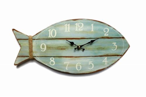 Fish Beach Wall Clock Silent Non-Ticking Wooden Wall Clocks Ocean Sea Theme