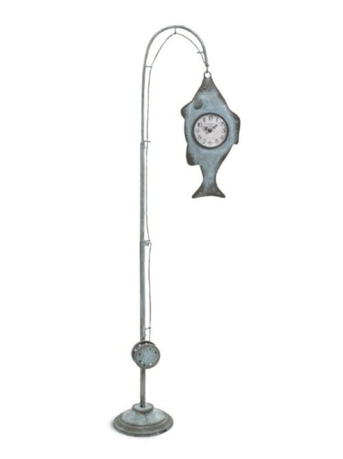 Fishing Pole & Fish Floor Clock-Edinburgh London-Vtg Look 52" Tall Cool Decor