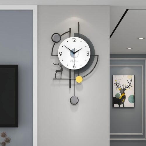 FLEBLE Large Wall Clocks for Living Room Decor Modern Pendulum Wall Clock Sil...