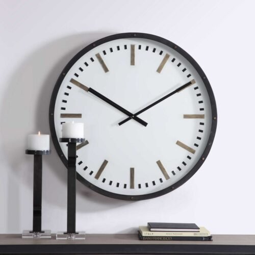 FLEMING HUGE 32" MODERN INDUSTRIAL INSPIRED METAL WALL CLOCK UTTERMOST 06103