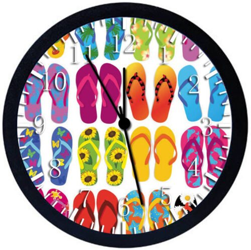Flip Flops Black Frame Wall Clock Nice For Decor or Gifts W189