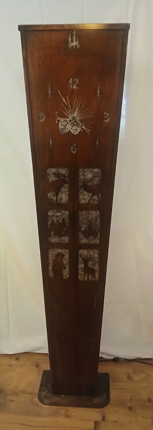 Floor Clock Analog Tall Standing Cabin Mountain Metal Deer Tree Handmade 67"