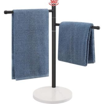 Floor Standing Active Double Rod Stainless Steel Towel Rack in Black