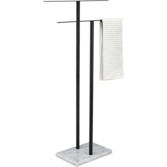 Floor Standing Fixed Double Rod Stainless Steel Towel Rack in Black
