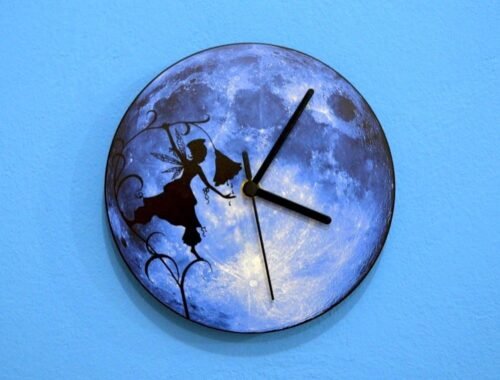 Flower Fairy Silhouette On Moon - Wall Clock