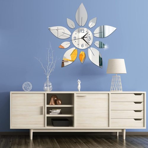 Flowers 3D Large Wall Clock Mirror Stickers Self-Adhesive Acrylic Crystal