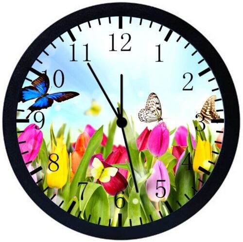 Flowers Butterflies Wall Clock 12" Large Personalized option adding names E162