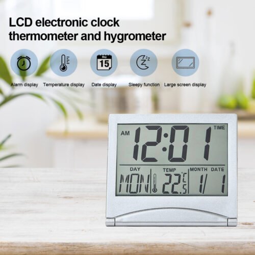 Foldable Digital Travel Electronic Clock Calendar Temperature Timer LCD Clock