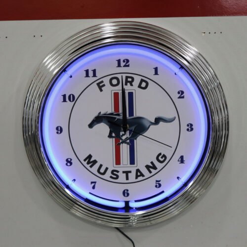 Ford Mustang Pony Logo Blue Neon Hanging Wall Clock: 15" Diameter: 8MUST1