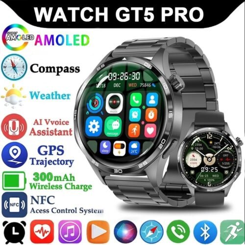 For HUAWEI GT5 Pro GPS NFC Smart Watch Men 360*360 AMOLED Screen Heart rate Blue