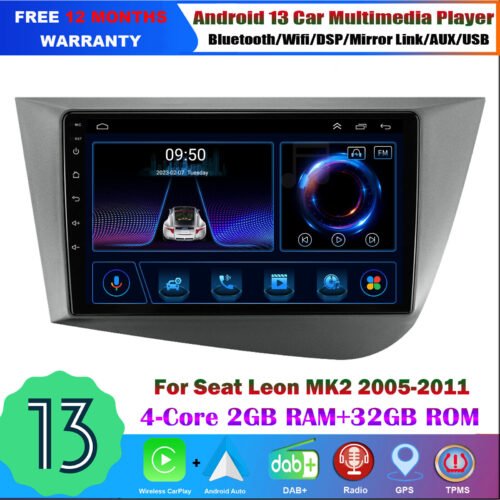For SEAT Leon MK2 2005-2012 TouchScreen Car Stereo GPS Sat Nav Android12 DAB Wifi