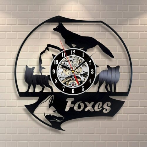 Foxes Animal Print Art Clock Design Vinyl Record Wall Clock Unique Wall Decor