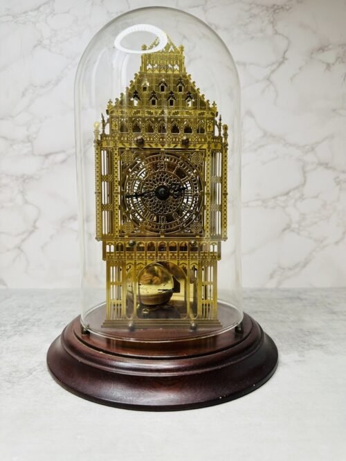 Franklin Mint Big Ben Skeleton Mantel Clock 1988 Under Glass Dome
