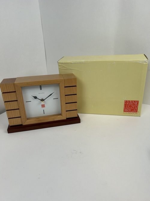 Frank Lloyd Wright Usonian II Mantel Clock by Bulova New In Box Natural Wood