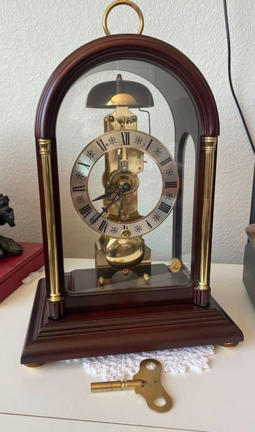 Franz Hermle Germany Skeleton Mantle Clock 791 081 WORKING And Key Include