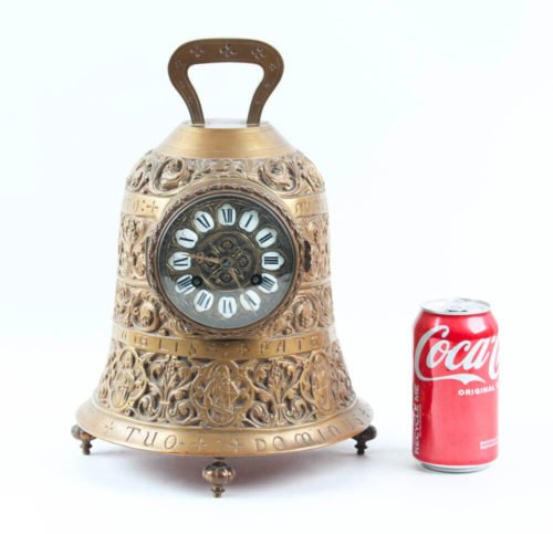 French 8 day bronze bell form mantel clock w/ Latin script @ 1880 Original large