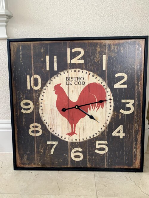 French BISTRO LE COQ Rooster Wall Clock 24x24" Chicken Country Farmhouse Cottage