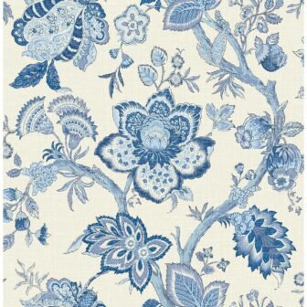 French Blue Bernadette Jacobean Paper Unpasted Nonwoven Wallpaper Roll 60.75 sq. ft.