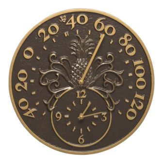 French Bronze Pineapple Thermometer with Clock