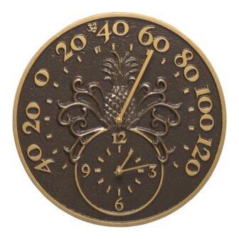 French Bronze Pineapple Thermometer with Clock