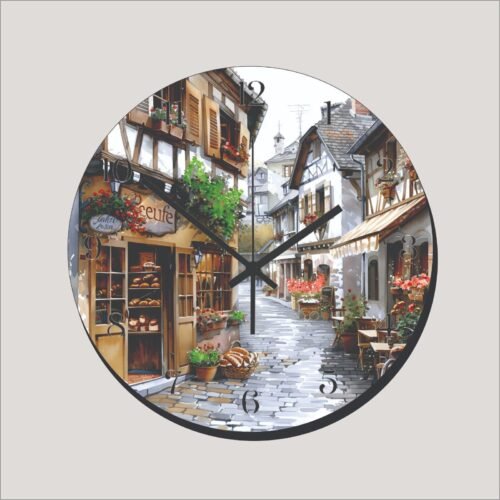 French Cafe Streets Of Franch Art Wall Clock Hanging Time Piece