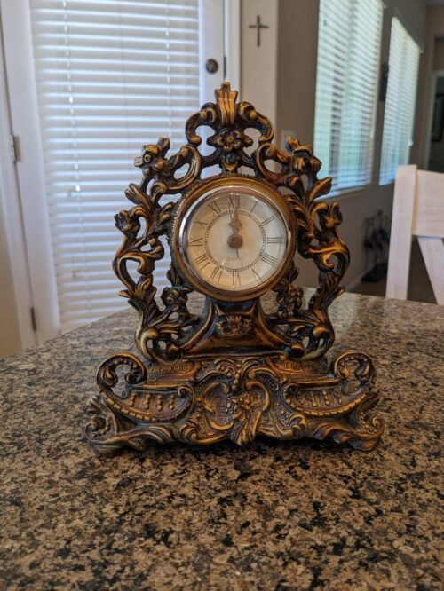 French Colonial Style Quartz Cast Iron Desk Clock Roman Numerals WORKS