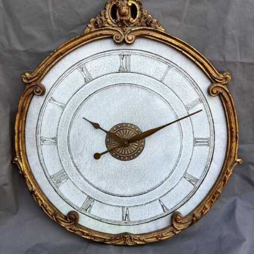 French Country Scrolled Gold Blue Large Hanging Wall Clock 31.75" Cinderella