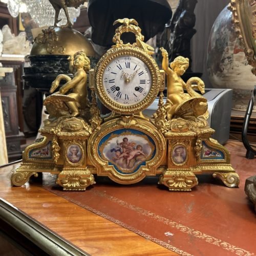 French Figural Guilded Bronze, sevres style mantel clock circa 1880