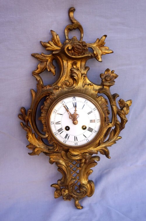 French Japy Fr Paris Gilt Bronze Brass Cartel Wall Clock Louis XV Rococo 1850