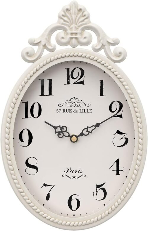 French Retro Oval Wall Clock, Ivory White(10.4"x6.7")