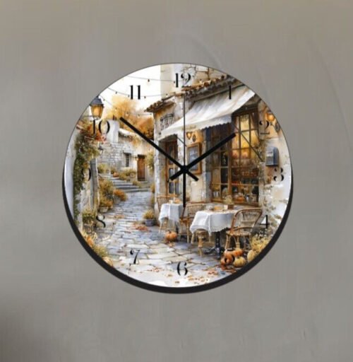 French Street Cafe Art Wall Hanging Wall Clock Time Piece France Street Art