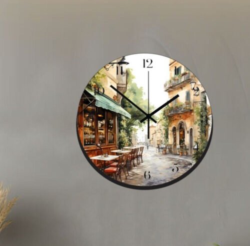 French Street Cafe Art Wall Hanging Wall Clock Time Piece France Street Art