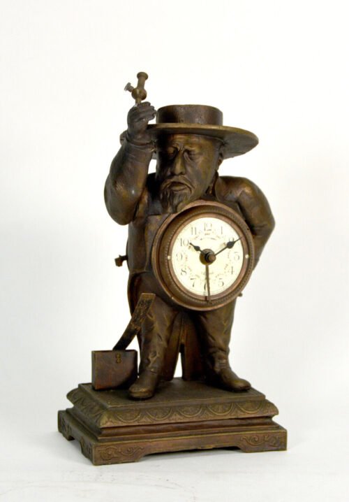 French Style Figural Automaton Match Striker Bronze Novelty Clock