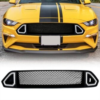 Front Mesh Upper Grille with LED DRL for 18 21 Ford Mustangs