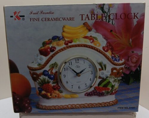 Fruit Paradise Porcelain / Ceramic Table Clock Brand KK Fruit Year 2000 - NIB