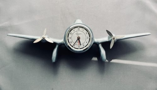 F. Sarsaparilla Art Deco Airplane Quartz Battery Clock for Desk/Shelf