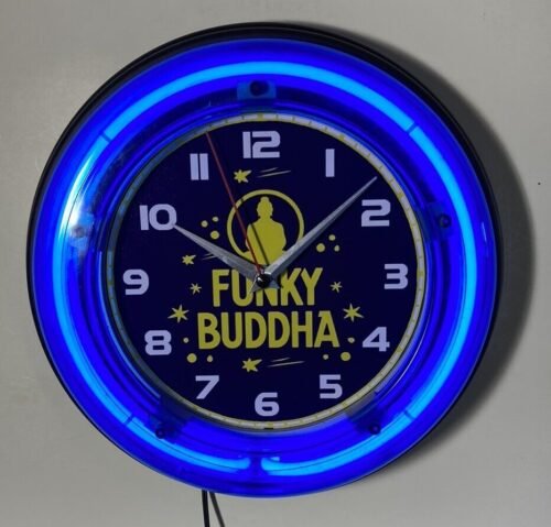 Funky Buddha Brewing logo neon wall hanging clock
