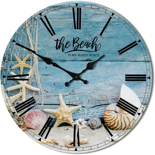 Funny Beach Bathroom Decor Silent Wall Clock, 12 Inch, Ocean Blue