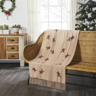 Gable Tan Burgundy Primitive Star Woven Throw Blanket