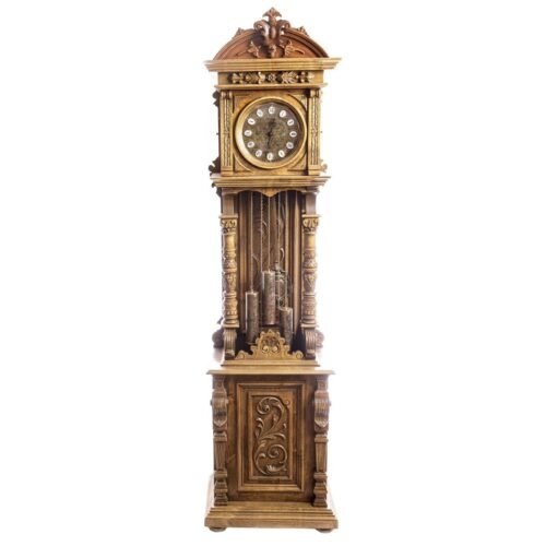 GAZO FAMILY STRIKE TRIPLE CHIME CLOCK,SOLID WALNUT CASE,3 WEIGHTS DRIVEN