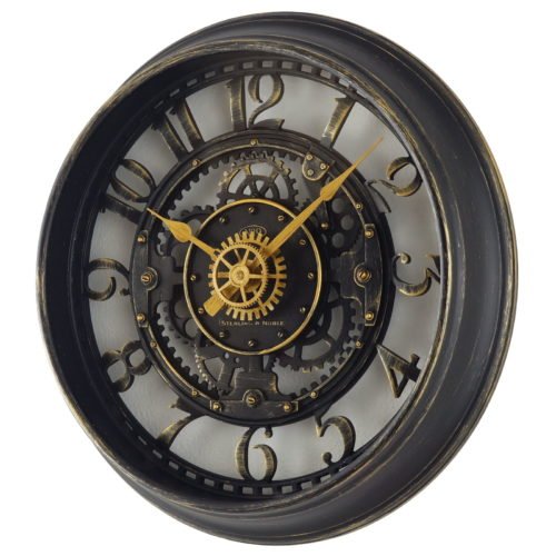 Gears 12" Brushed Oil Rubbed Bronze Round Wall Clock, Glass Lens, Quartz, NEW