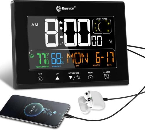 Geevon Digital Atomic Alarm Clocks for Bedrooms, Color VA Display Atomic Clock w