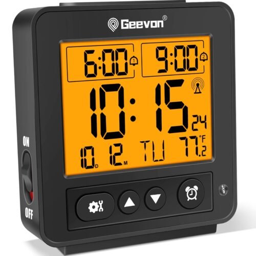 Geevon Small Atomic Travel Alarm Clock with Auto/8s Backlight, 2 Alarm Settin...