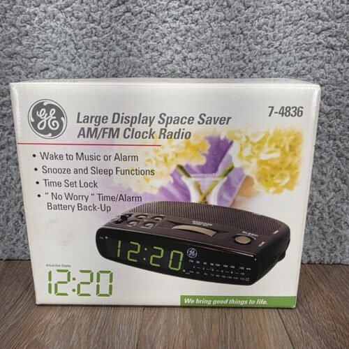 GE Large Display Space Saver AM/FM Clock Radio Model 7-4836 New In Box