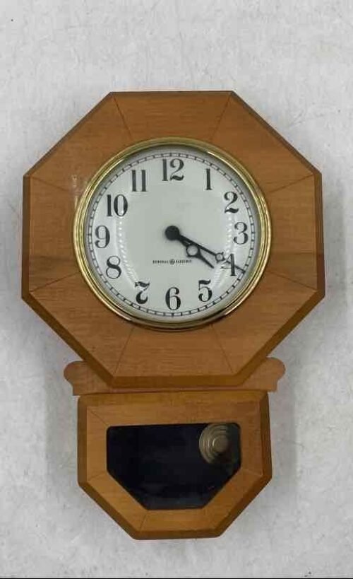 General Electric Model 8031A Brown Wooden Small Wall Clock With Pendulum